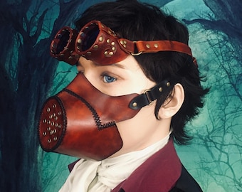 Handcrafted Leather Steampunk Costume Respirator, Wasteland Diesel Punk Zombie Apocalypse Leather Mask,, Medium Adult