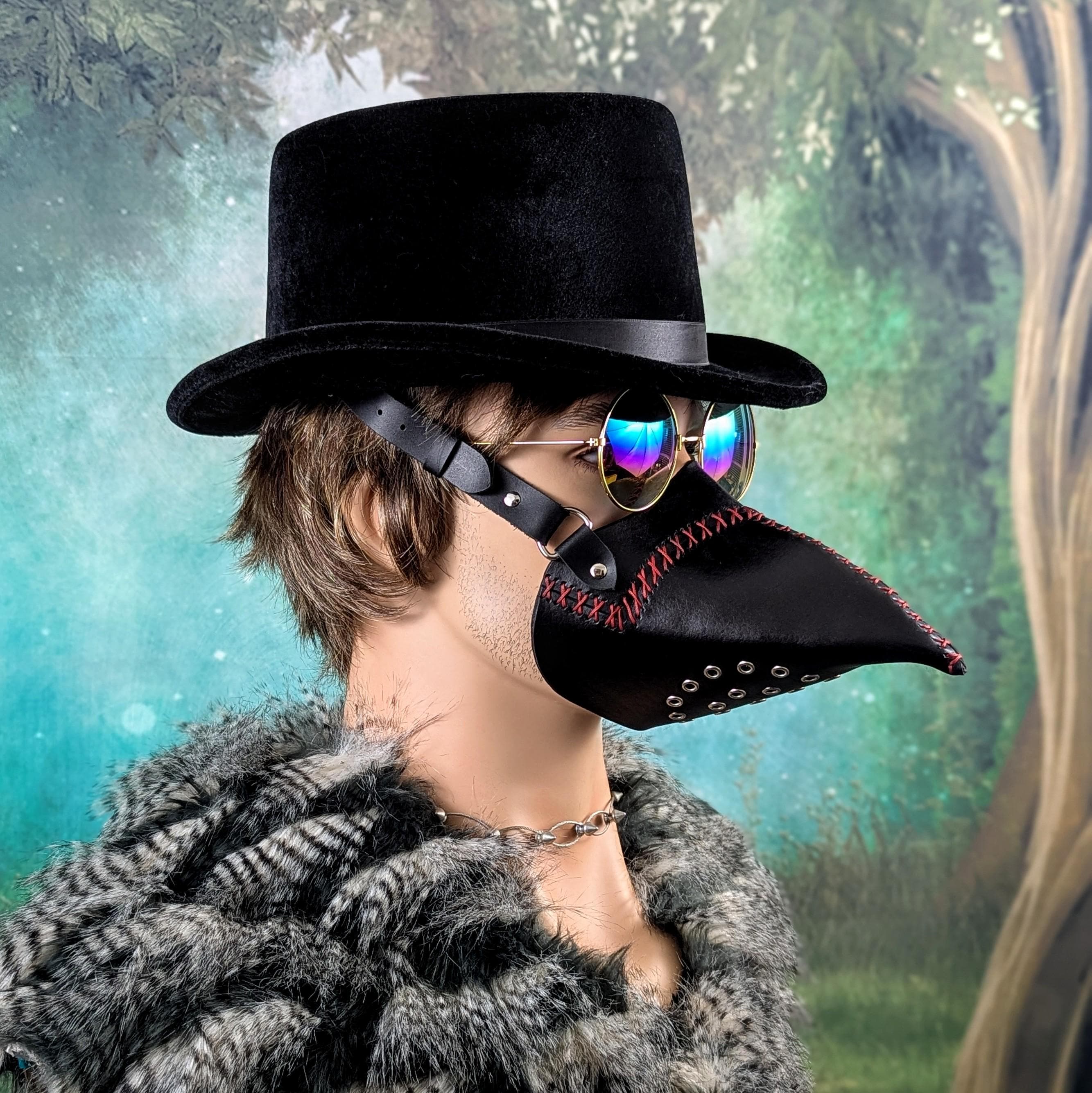 Black Leather Raven Beak Ventilated Face Mask, Handmade Plague