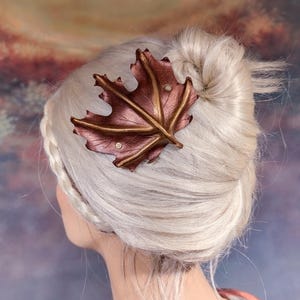 Handcrafted Leather Maple Leaf French Clip Barrette, With 2" Protective French Clip