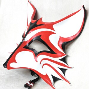 Leather Kitsune Mask Leather Fox Eyemask Red and Black - Etsy