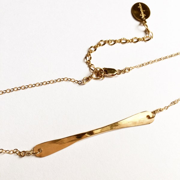 The Handle Bar Necklace,  waterproof 14k gold fill Gold Bar Necklace, Hammered Bar Necklace, 14k gold filled chain, layering necklace