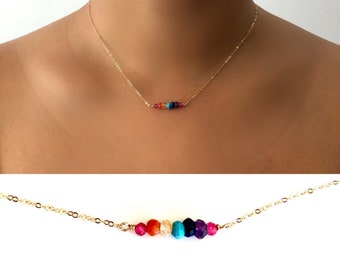 chakra rainbow choker necklace, 14k gold filled and swarovski elements, clavicle necklace, semiprecious  waterproof