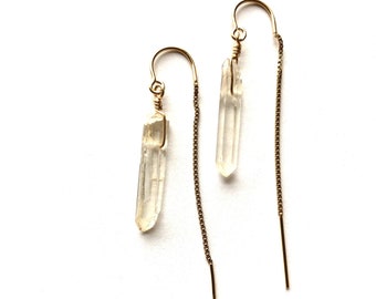 Quartz Crystal Threader Earrings gold, silver, rose gold threaders, hypoallergenic non tarnish