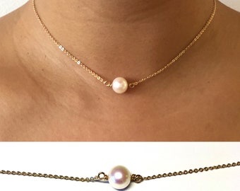 single Pearl Necklace, Pearl choker Necklace, Tiny Pearl, Simple Pearl Drop Necklace, Silver, rose gold, Tiny Necklace, Bridal
