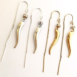 Orecchini in corno italiano, cristallo Swarovski, oro riempito 14 carati o argento sterling, gioielli in corno italiano