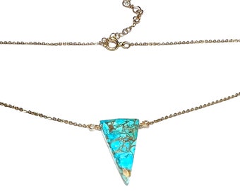 Turquoise Triangle Necklace, non-tarnish hypoallergenic