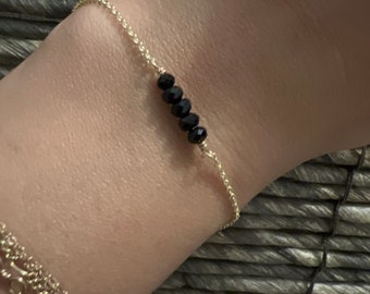 Dainty black onyx bracelet, 14k gold filled and swarovski elements  waterproof