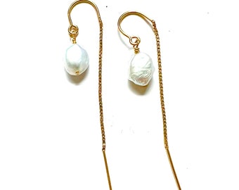 Keshi Pearl threader earrings