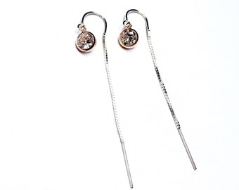 Simple rhinestone circle thread Earrings, hypoallergenic jewelry