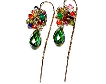 Crystal drop Festival Rainbow thread Earrings