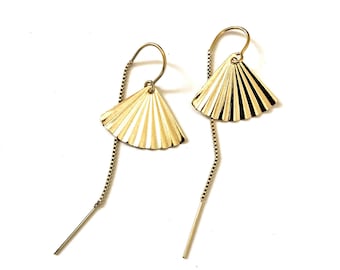 Fan shell Threader Earrings, fan thread earrings, gold or silver threaders