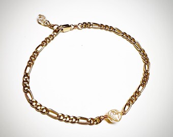 Keshi Pearl figaro chain bracelet 14k gold fill non tarnish  waterproof