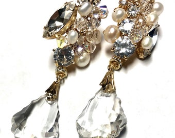 The Julia Crystal Drop Earrings, Swarovski Earrings, rhinestone stud long dangly statement Bridal Earrings, Big Earrings, diamond Earrings,