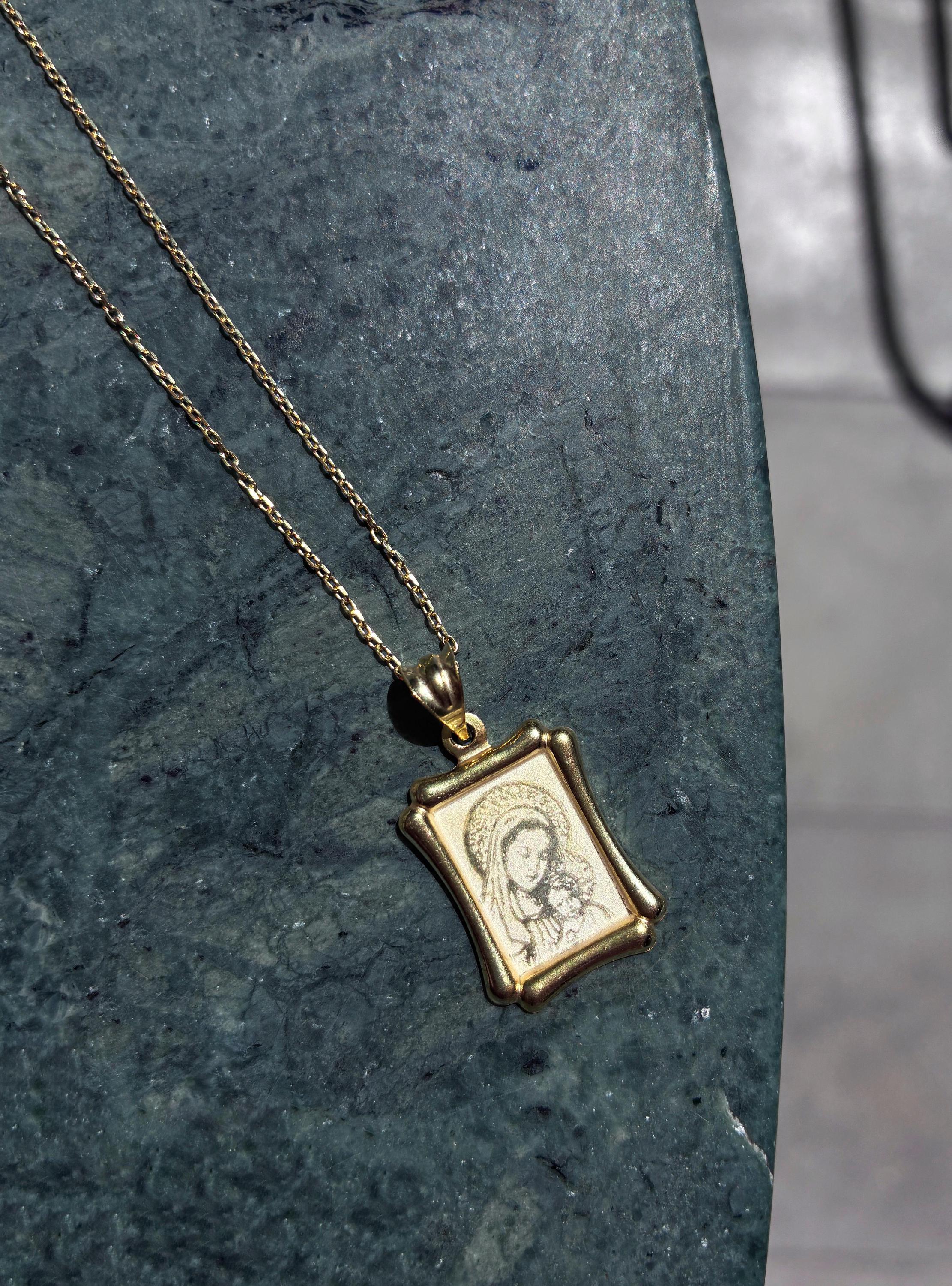 925 Sterling Silver Virgin Mary Necklace, Gold Plated Madonna and Child ...