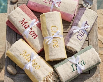 Toalla de playa turca personalizada, toalla con nombre bordado a medida, toalla de baño con monograma, toalla de viaje sin arena, regalo de lujo de algodón Peshtemal