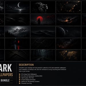 Dark Wallpapers Bundle | 25 modern 4K Desktop Wallpapers | Black Night Backgrounds | Instant Download