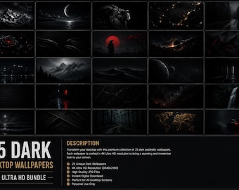 Paquete de fondos de pantalla oscuros / 25 fondos de pantalla modernos en 4K para escritorio / Fondos de pantalla nocturnos negros / Descarga instantánea