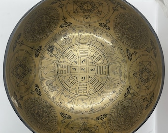 Chinese Zodiac Singing Bowl 10.5" Handmade in Nepal - Yoga Sound bowl (D4S52)