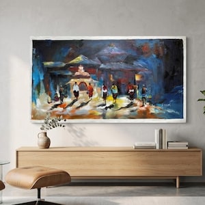 Acrylgemälde des Pashupatinath-Tempels (18" x 35") - Handgefertigt in Nepal (D4P25)