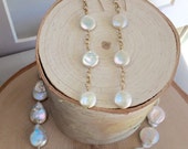 Valentine 39 s Gift-Bridesmaids Gift-Coin Freshwater Pearl 4 Inch Long 14k Gold Filled Dangle Earrings-Elegant Bridal Jewelry Shoulder Dusters