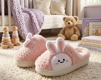 Kids Bunny Slippers, Fluffy Plush Rabbit House Shoes, Cozy Indoor Winter Warmth