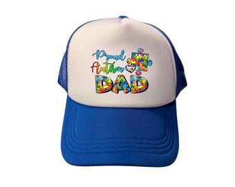 Proud Autism Dad Trucker Hat, Rainbow Puzzle Piece Mesh Back Cap, Special Needs Father Pride Snapback, Men's Awareness Gift