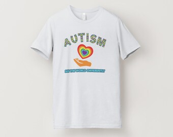 Autism Awareness Shirt See The World Differently Tee  Inclusive Neurodiversity Apparel Colorful Heart Graphic Shirt for Autism Supporters