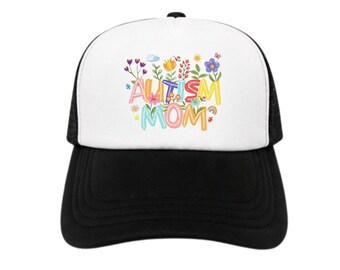Floral Autism Mom Trucker Hat, Colorful Scribble Art Mesh Back Cap, Cute Flower Wildflower Motherhood Snapback