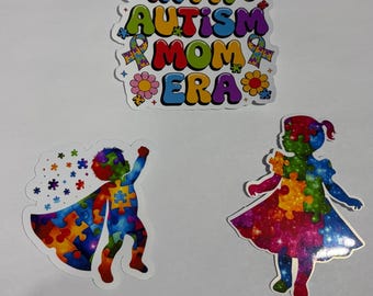 Autism Mom Sticker Set In My Autism Mom Era Decal Proud Autism Parent and Family ,Child Superhero and Dancing Girl Decals Pack of 3
