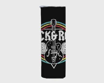 Vintage Rock n Roll Tumbler 20oz, Retro Electric Guitar Music Cup, Classic Rock Aesthetic Skinny Tumbler, Music Lover Gift, Edgy Grungy