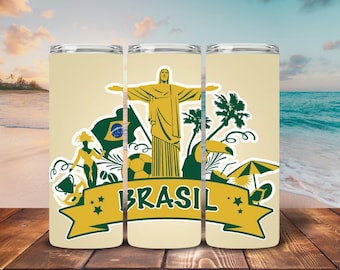 ブラジルワールドカップ2026タンブラー - 幾何学模様のブラジルサッカーファン向けトラベルマグ - 20オンス断熱カップ