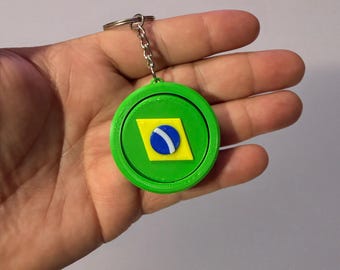 Brazil Flag Rotating Keychain - 3D Printed Spinner Fidget Toy - Brazilian Soccer Fan Gift - Green and Gold Souvenir