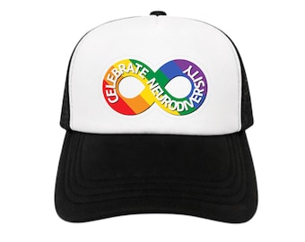 Neurodiversity Trucker Hat, Rainbow Infinity Mesh Back Cap, Autism Acceptance Positive Vibe Snapback, Trendy Aesthetic Hat