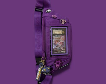 Bolsa morada para tarjetas TCG, bandolera para exhibición de tarjetas calificadas para ferias de tarjetas PSA CGC BGS
