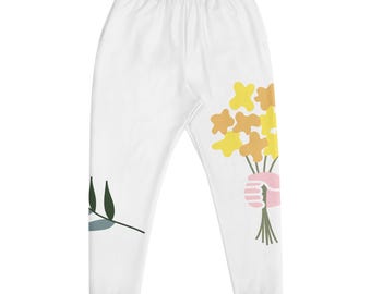 Katoenen herenjoggingbroek met bloemenhandafdruk – slim-fit loungebroek