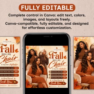 Fall Booking Flyer, Fall Szn Sale Flyer, September Booking Flyer, Autumn Beauty Flyer, Lash Nails Braids MUA Wig Install, Canva Template