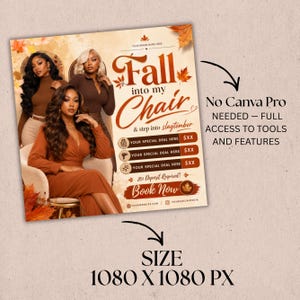 Fall Booking Flyer, Fall Szn Sale Flyer, September Booking Flyer, Autumn Beauty Flyer, Lash Nails Braids MUA Wig Install, Canva Template