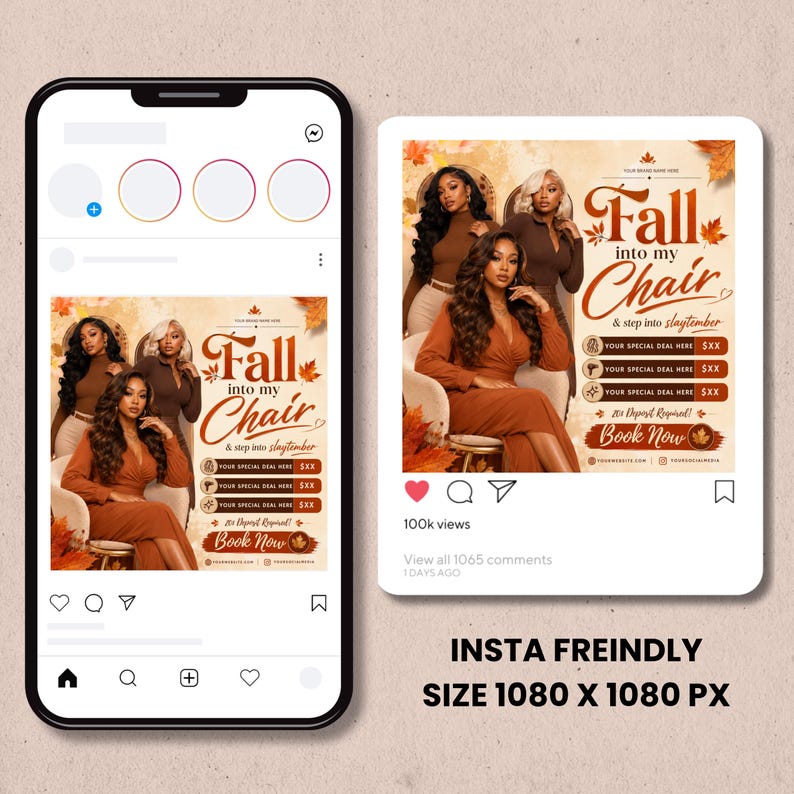Fall Booking Flyer, Fall Szn Sale Flyer, September Booking Flyer, Autumn Beauty Flyer, Lash Nails Braids MUA Wig Install, Canva Template