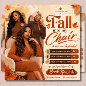 Fall Booking Flyer, Fall Szn Sale Flyer, September Booking Flyer, Autumn Beauty Flyer, Lash Nails Braids MUA Wig Install, Canva Template
