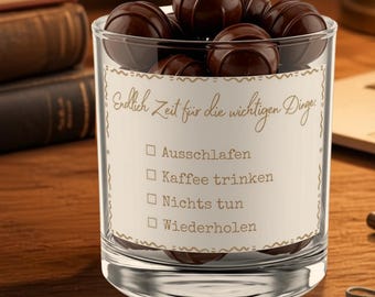 Endlich Zeit Glas personalisiert | Ruhestand, Rentenbeginn Geschenk mit Wunschtext | Rente Glas für Männer & Frauen | Geschenk zum Ruhestand