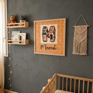 Custom Patchwork Initial Name Framed Art, Whimsical Boho Nursery Decor