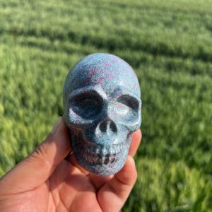 Ruby in Kyanite Crystal Skull Carving - 3.5" Hand-Carved UV Reactive Skull | Spiritual Awakening & Protection | Reiki | Witchy Altar Decor