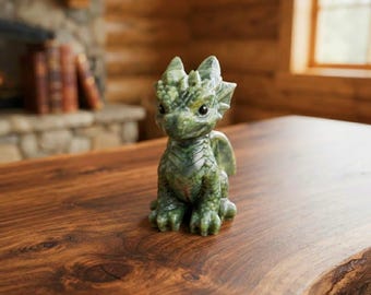 3.2''Hand-Carved Green Jade Dragon Figurine|Crystal Flying Dragon Carving|Spiritual Healing Crystal for Heart Chakra|Reiki Home Decor