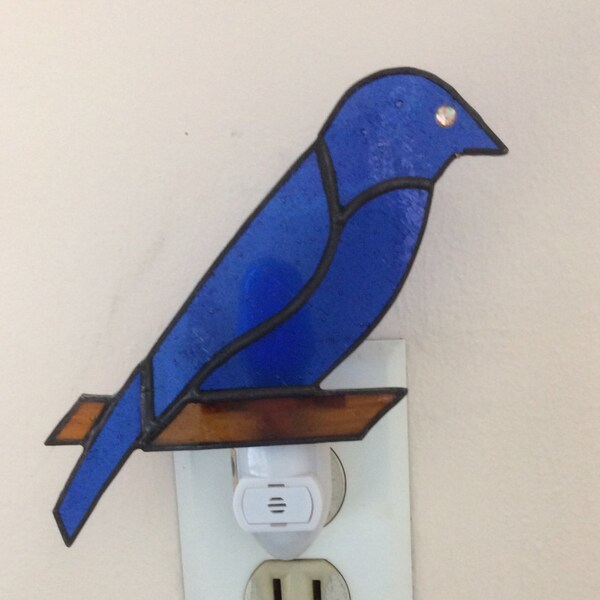 Reserve Listing Blue bird  Canary Nightlight in Blue Stained Glass