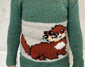 Men’s unique hand knitted otter jumper