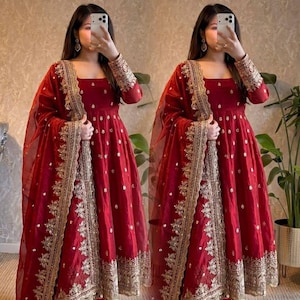 Anarkali Designer Embroidery with sequence work Gown Bottom with dupatta  wedding gown