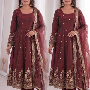 Anarkali Designer Embroidery with sequence work Gown Bottom with dupatta  wedding gown