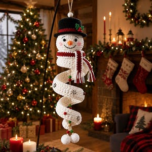 Crochet Snowman Spiral Ornament Pattern | Christmas Tree Decoration (PDF Download)