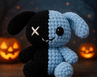 Skeleton Bunny Crochet Pattern PDF | Pastel Goth Amigurumi Plushie Tutorial | Halloween Spooky Rabbit Pattern | Split Color Bunny PDF