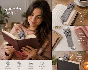 Crochet Cat Bookmark | Handmade Cat Lover Gift | Cute Amigurumi Bookmark | Book Lover Gift | Reading Accessory | Kawaii Cat